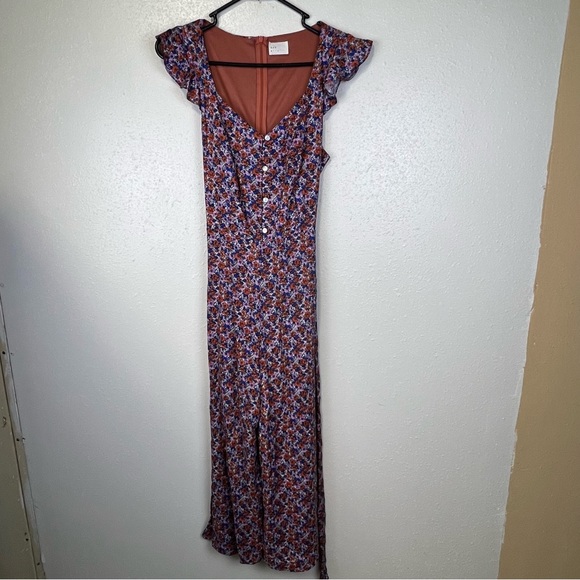 Dee Elly Blue and Orange Fall Floral Crop Jumpsuit Wide Leg Medium - Picture 5 of 5
